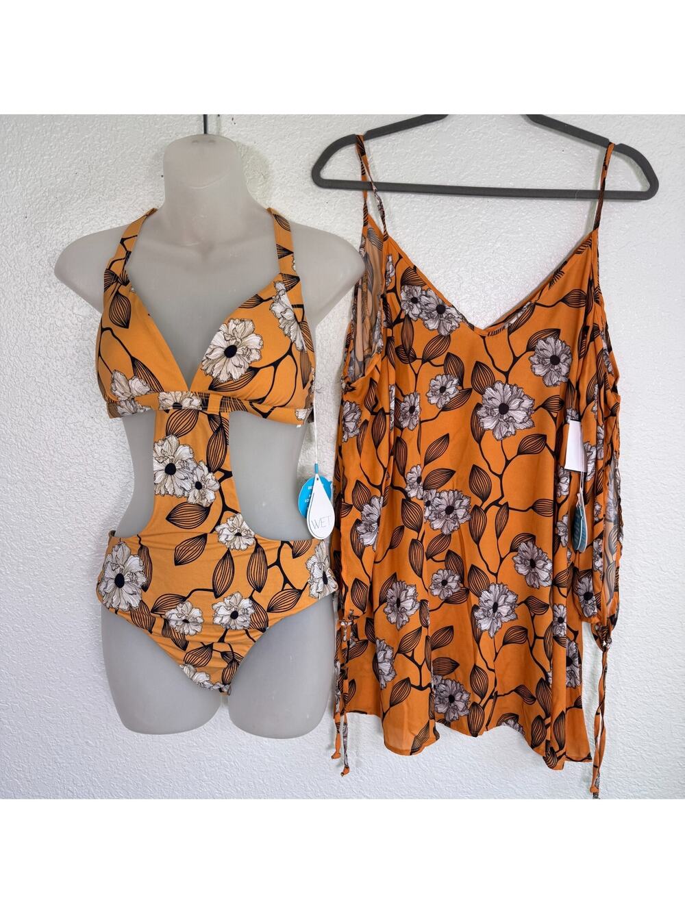 WET Swimsuit Set Women Large Floral One Piece Matching Cover Up Dress Resort NEW
